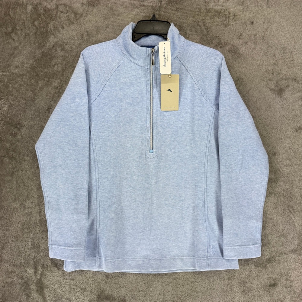 Tommy Bahama New Aruba Half Zip Pullover Light Sky Heather Blue SW222045‎ Mens M